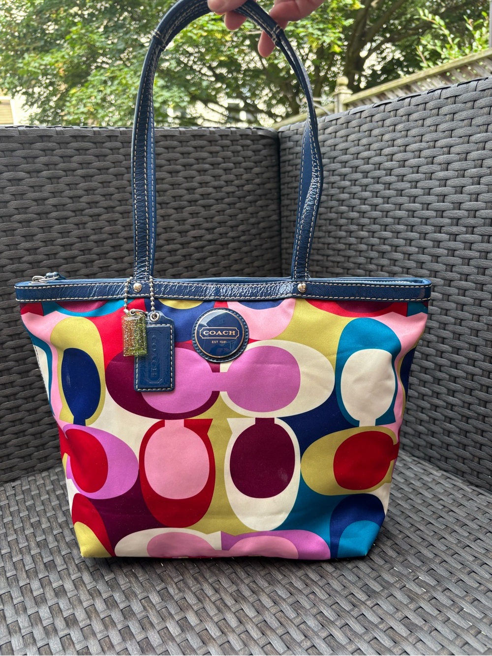 Coach Optic Signature C Multicolour Satin Zip Tote F15183 Shoulder Bag